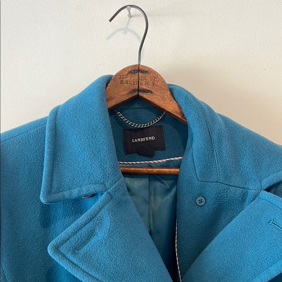 Lands' End Blue Pea Coat with Notched Lapels - Picture 3 of 6